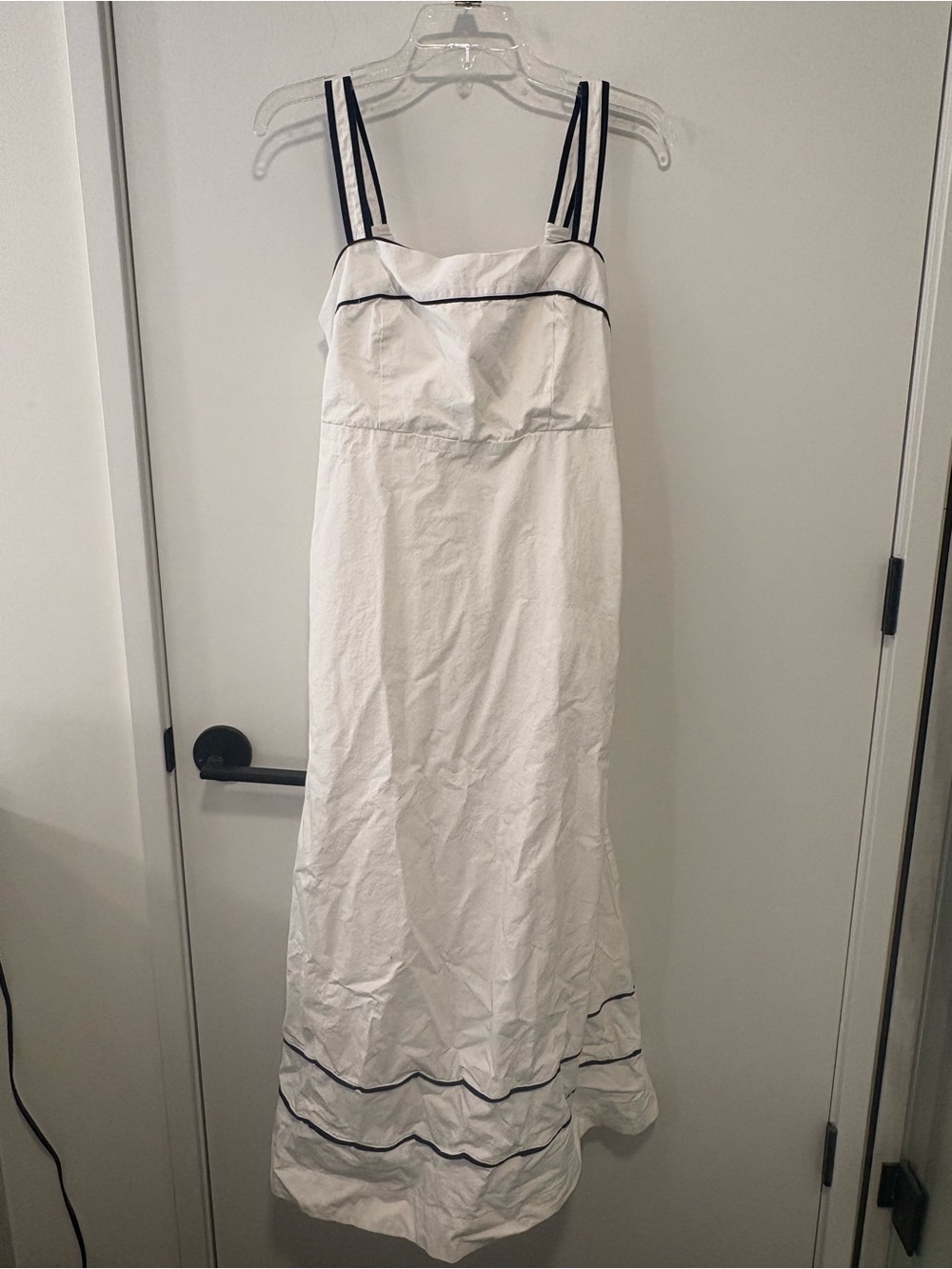 Lost + Wander White Midi Dress with Navy Trim